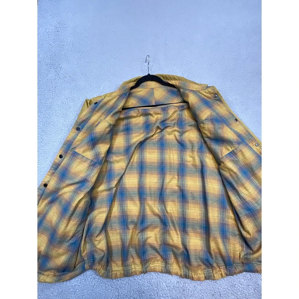 The North Face Flannel Jacket Mens XL Yellow Plaid Lined Snap Reve